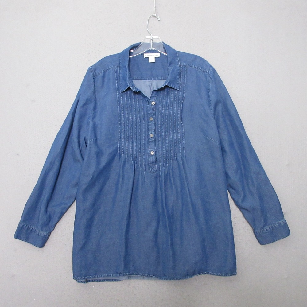 Coldwater Creek Top XL Chambray Pintuck Tencel Lyocell LS Career Classic Popover